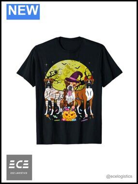 Boxer Halloween Dog Lover Graphic Tee Short Sleeve Classic Fit T-Shirt